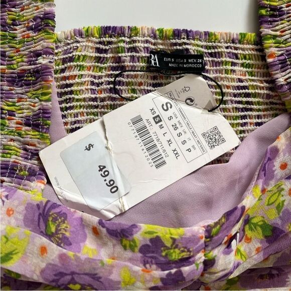 Zara NEW Floral Bodycon Milkmaid Puff Sleeve Mini Dress - Picture 4 of 7